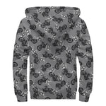 Motorcycle And Angel Pattern Print Sherpa Lined Zip Up Hoodie