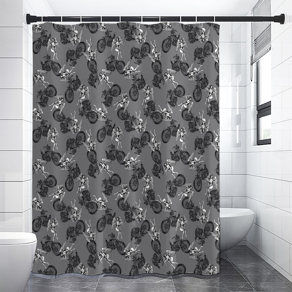 Motorcycle And Angel Pattern Print Shower Curtain