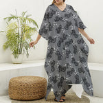 Motorcycle And Angel Pattern Print Silk V-Neck Kaftan Dress