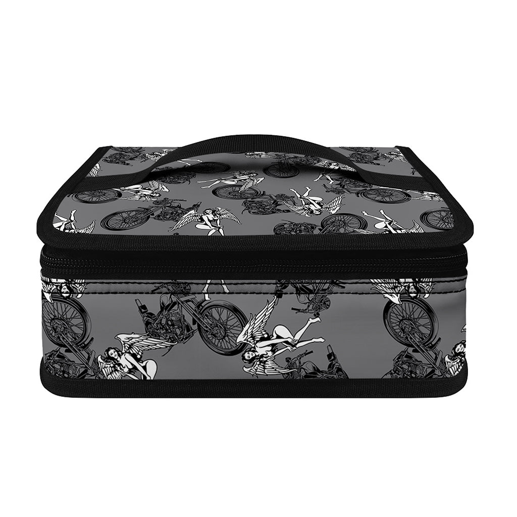 Motorcycle And Angel Pattern Print Small Lunch Bag