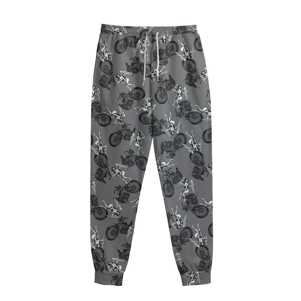 Motorcycle And Angel Pattern Print Sweatpants