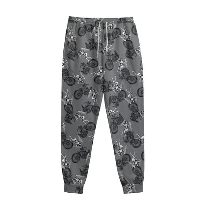 Motorcycle And Angel Pattern Print Sweatpants