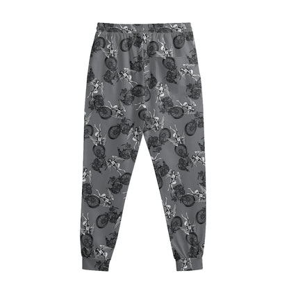 Motorcycle And Angel Pattern Print Sweatpants