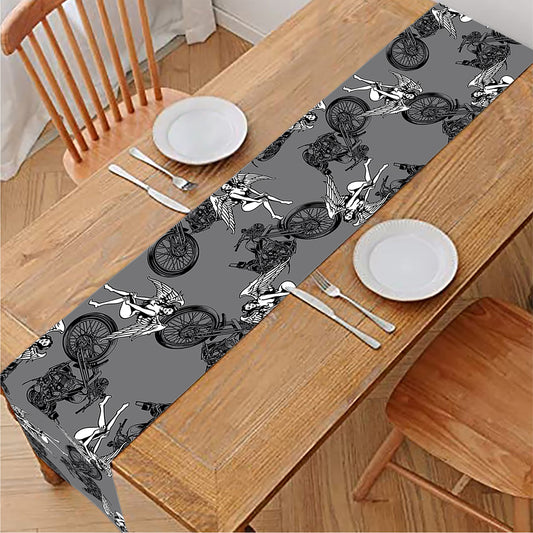 Motorcycle And Angel Pattern Print Table Runner