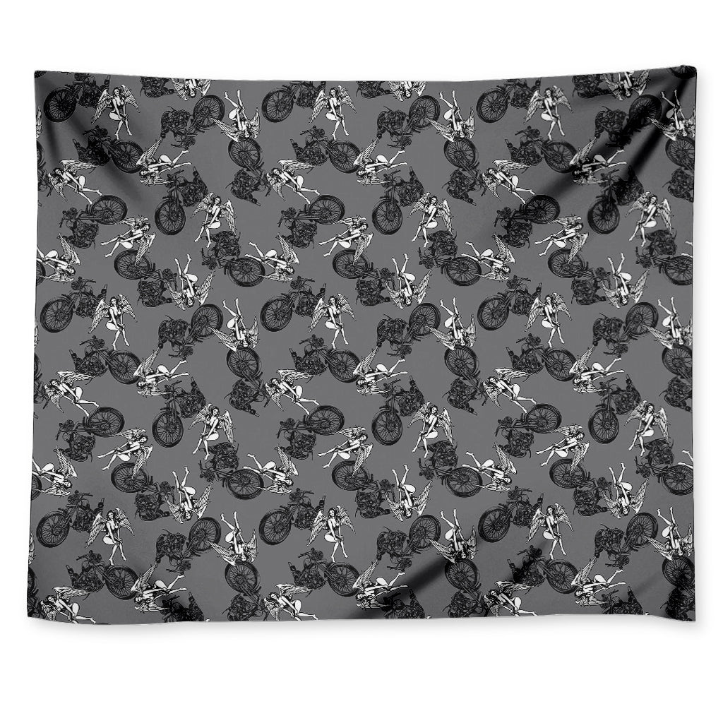 Motorcycle And Angel Pattern Print Tapestry
