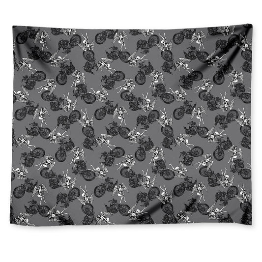 Motorcycle And Angel Pattern Print Tapestry