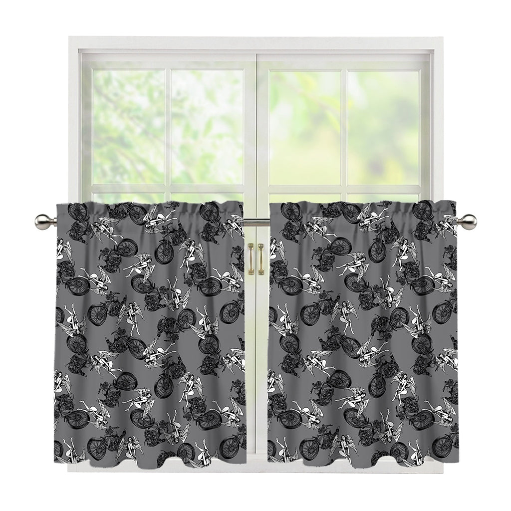 Motorcycle And Angel Pattern Print Tier Curtains