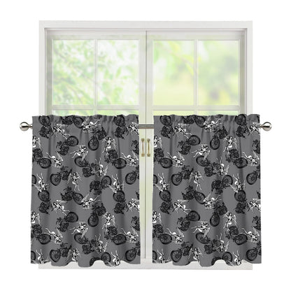 Motorcycle And Angel Pattern Print Tier Curtains