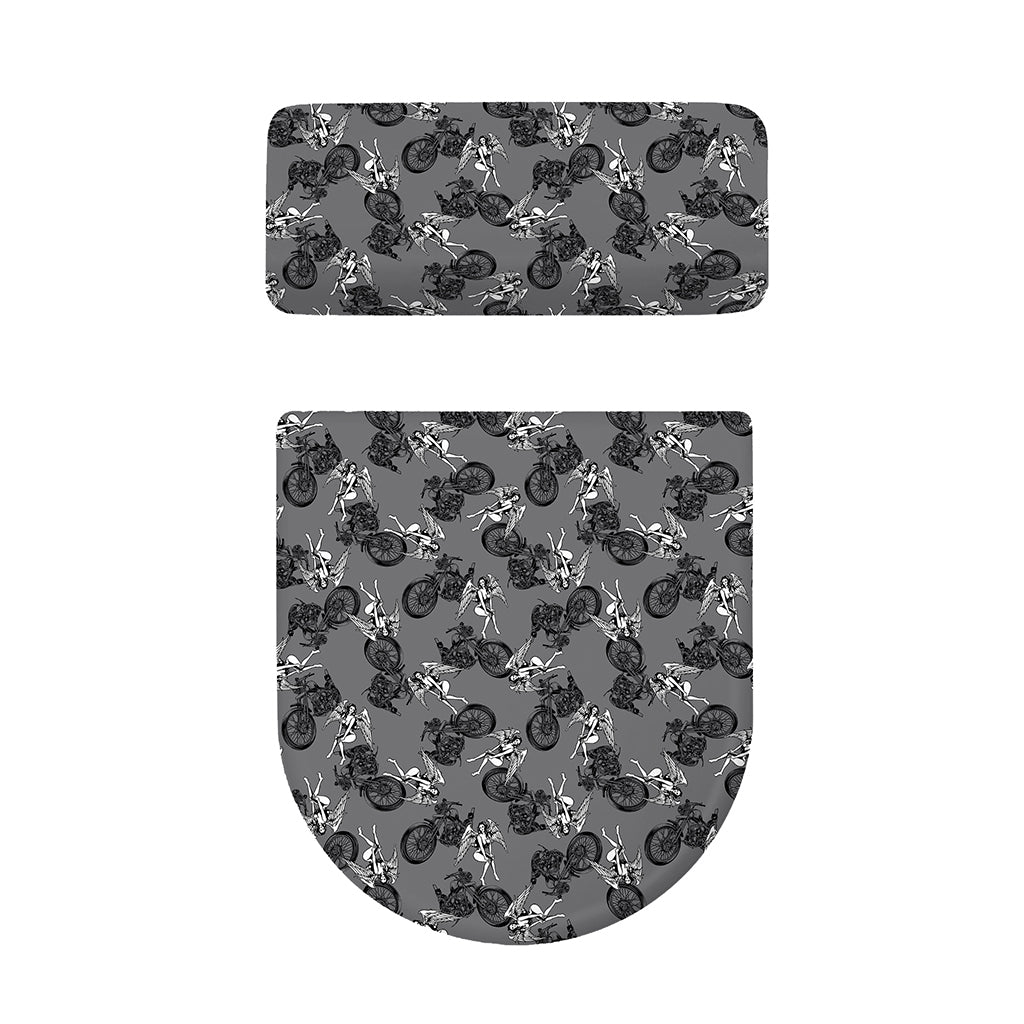 Motorcycle And Angel Pattern Print Toilet Lid And Tank Cover Set
