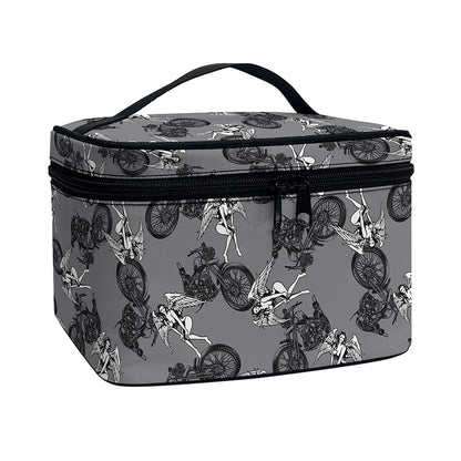Motorcycle And Angel Pattern Print Travel Makeup Bag
