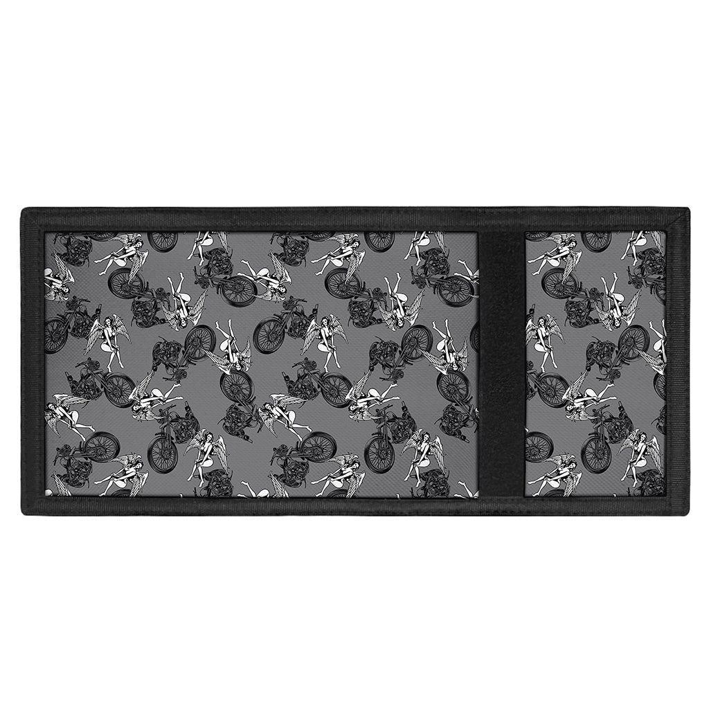 Motorcycle And Angel Pattern Print Trifold Wallet