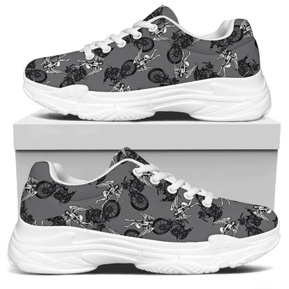 Motorcycle And Angel Pattern Print White Chunky Shoes