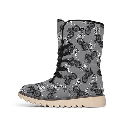 Motorcycle And Angel Pattern Print Winter Boots