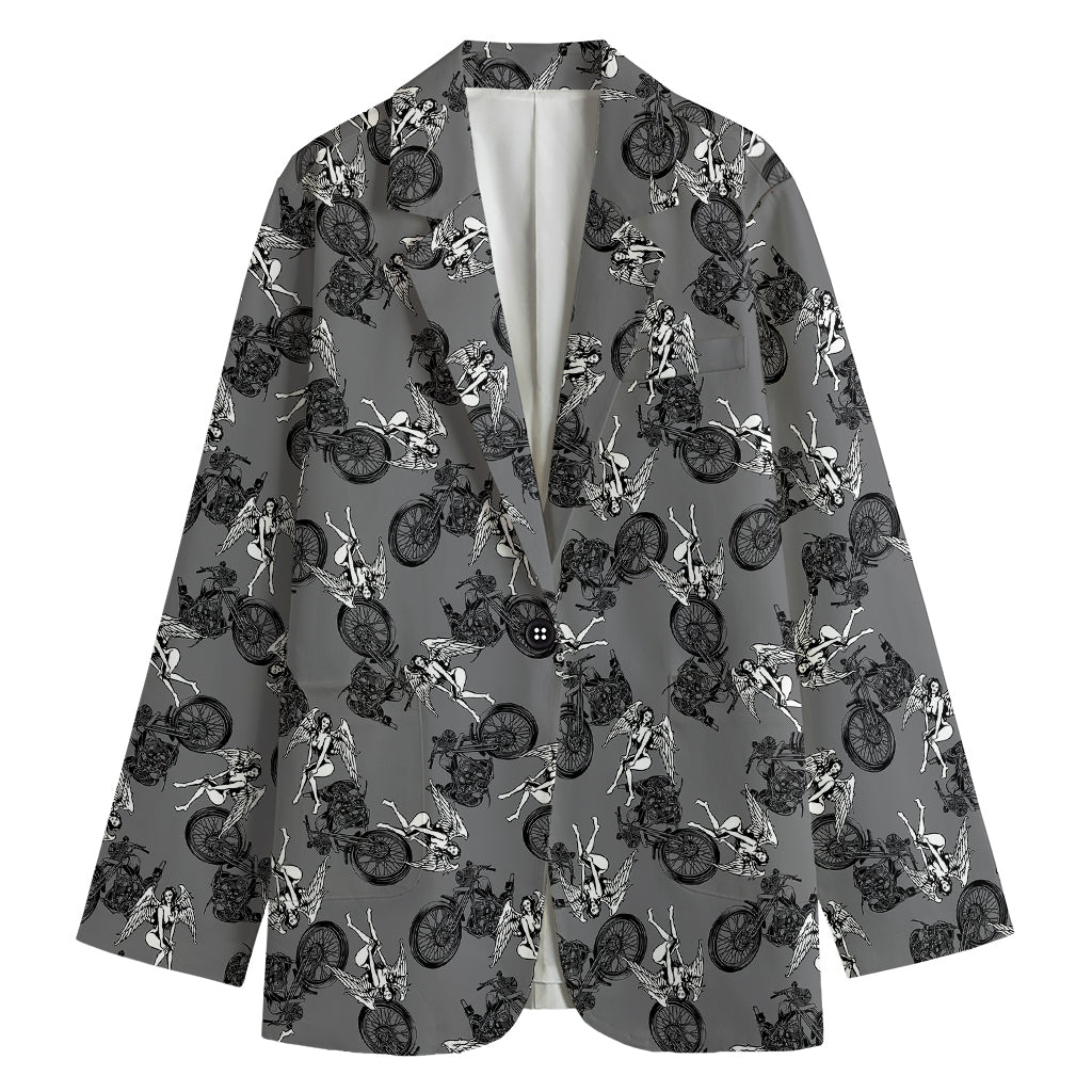 Motorcycle And Angel Pattern Print Women's Blazer