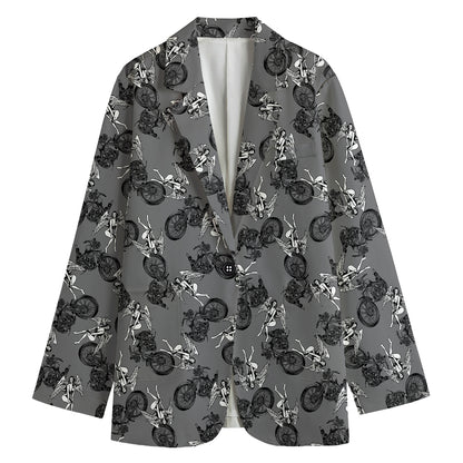 Motorcycle And Angel Pattern Print Women's Blazer