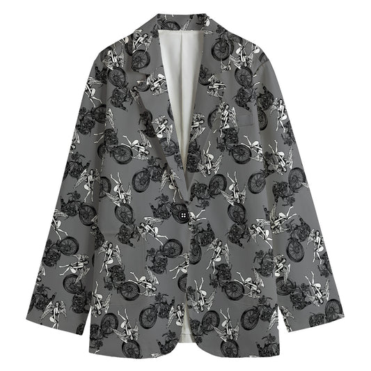 Motorcycle And Angel Pattern Print Women's Blazer