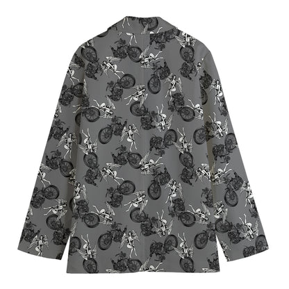Motorcycle And Angel Pattern Print Women's Cotton Blazer