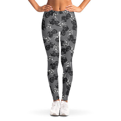 Motorcycle And Angel Pattern Print Women's Leggings
