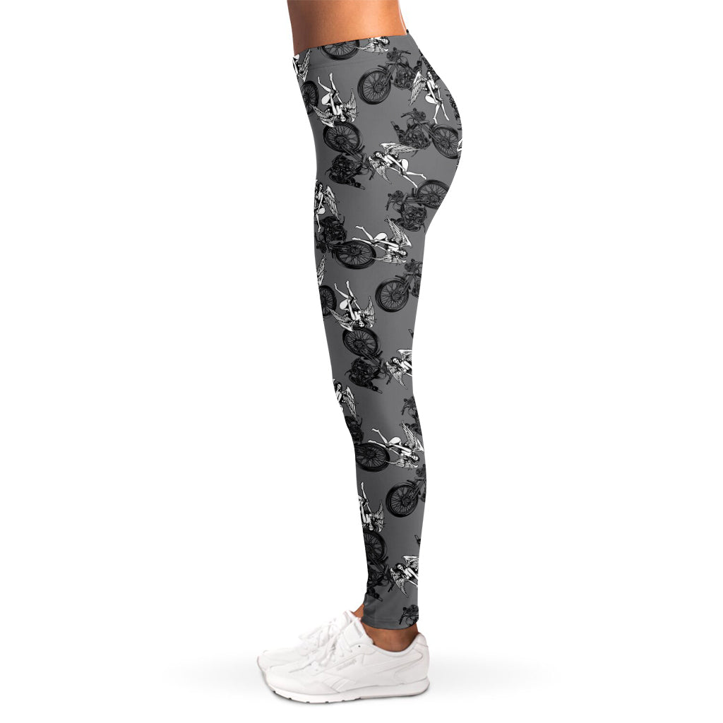 Motorcycle And Angel Pattern Print Women's Leggings