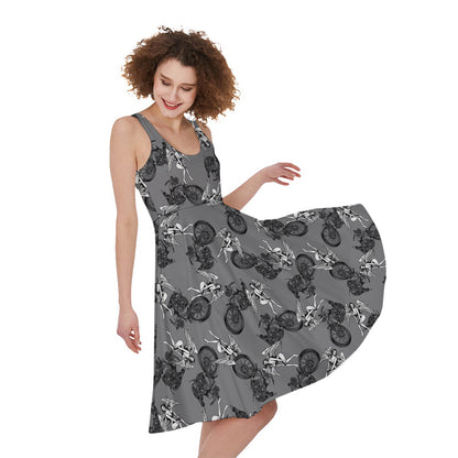 Motorcycle And Angel Pattern Print Women's Sleeveless Dress