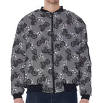 Motorcycle And Angel Pattern Print Zip Sleeve Bomber Jacket