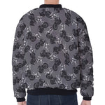 Motorcycle And Angel Pattern Print Zip Sleeve Bomber Jacket