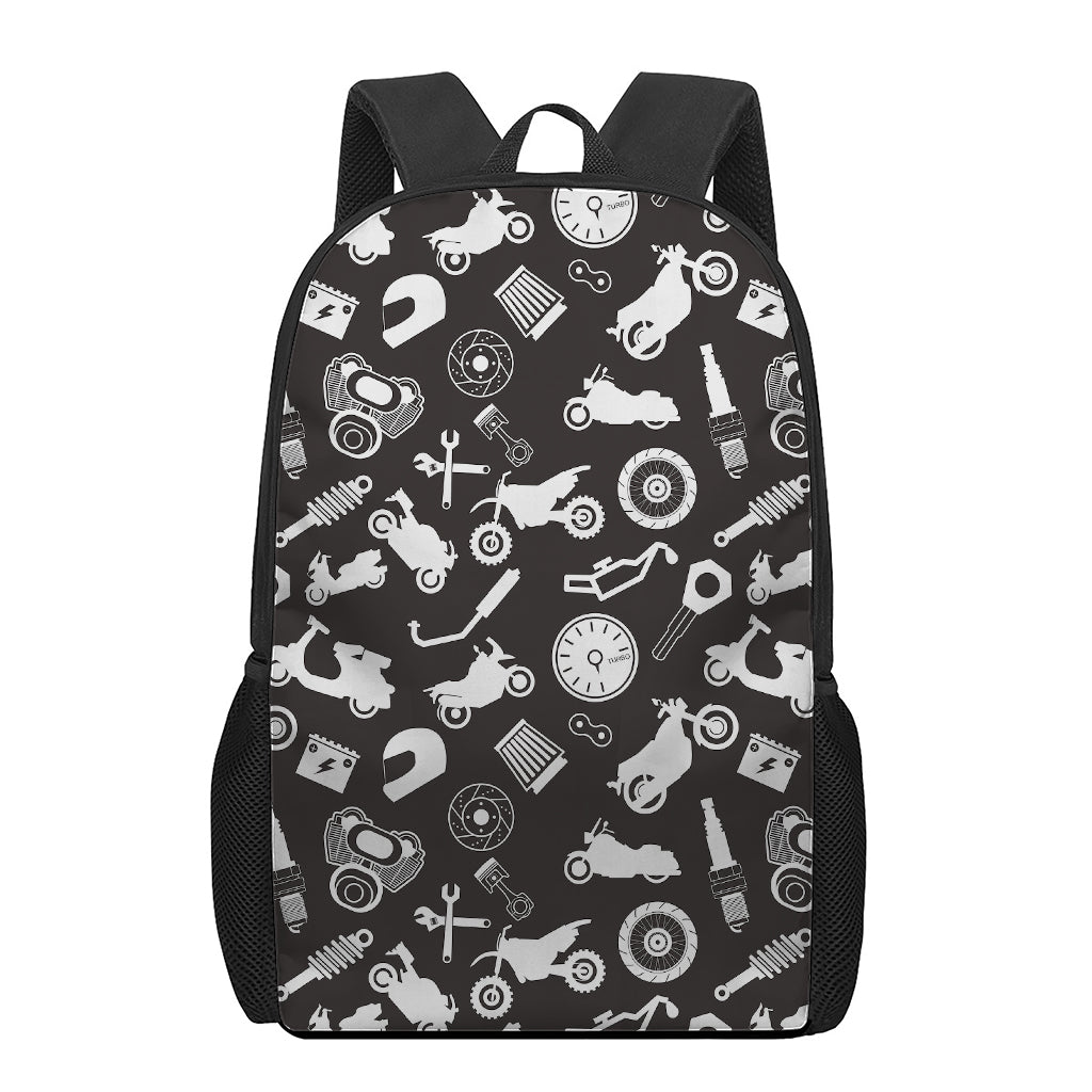 Motorcycle Equipment Pattern Print 17 Inch Backpack