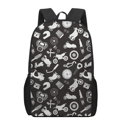 Motorcycle Equipment Pattern Print 17 Inch Backpack