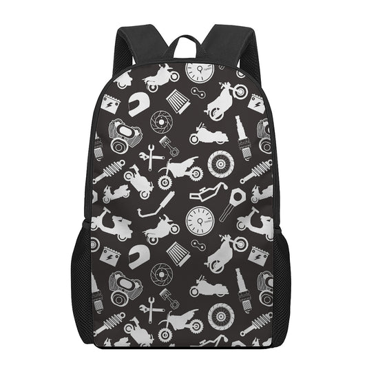 Motorcycle Equipment Pattern Print 17 Inch Backpack