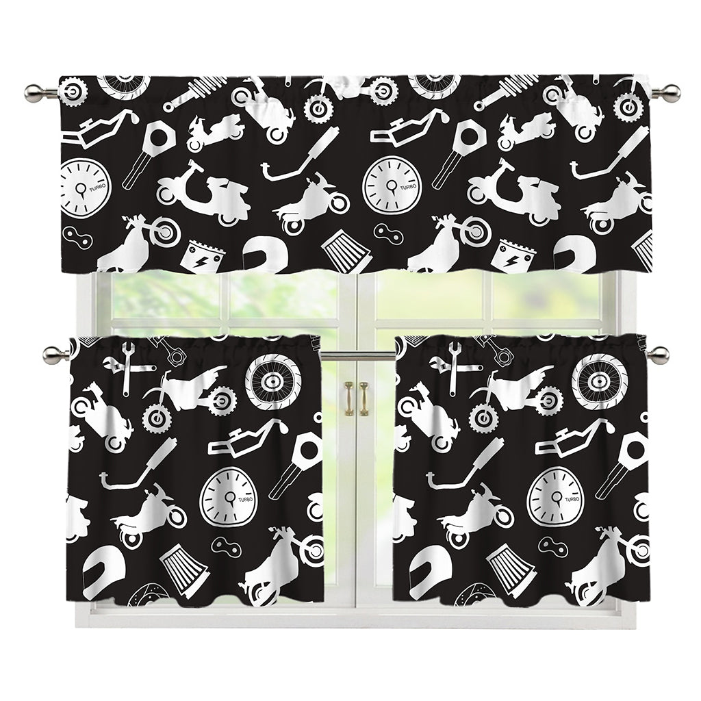 Motorcycle Equipment Pattern Print 3 Piece Kitchen Curtains