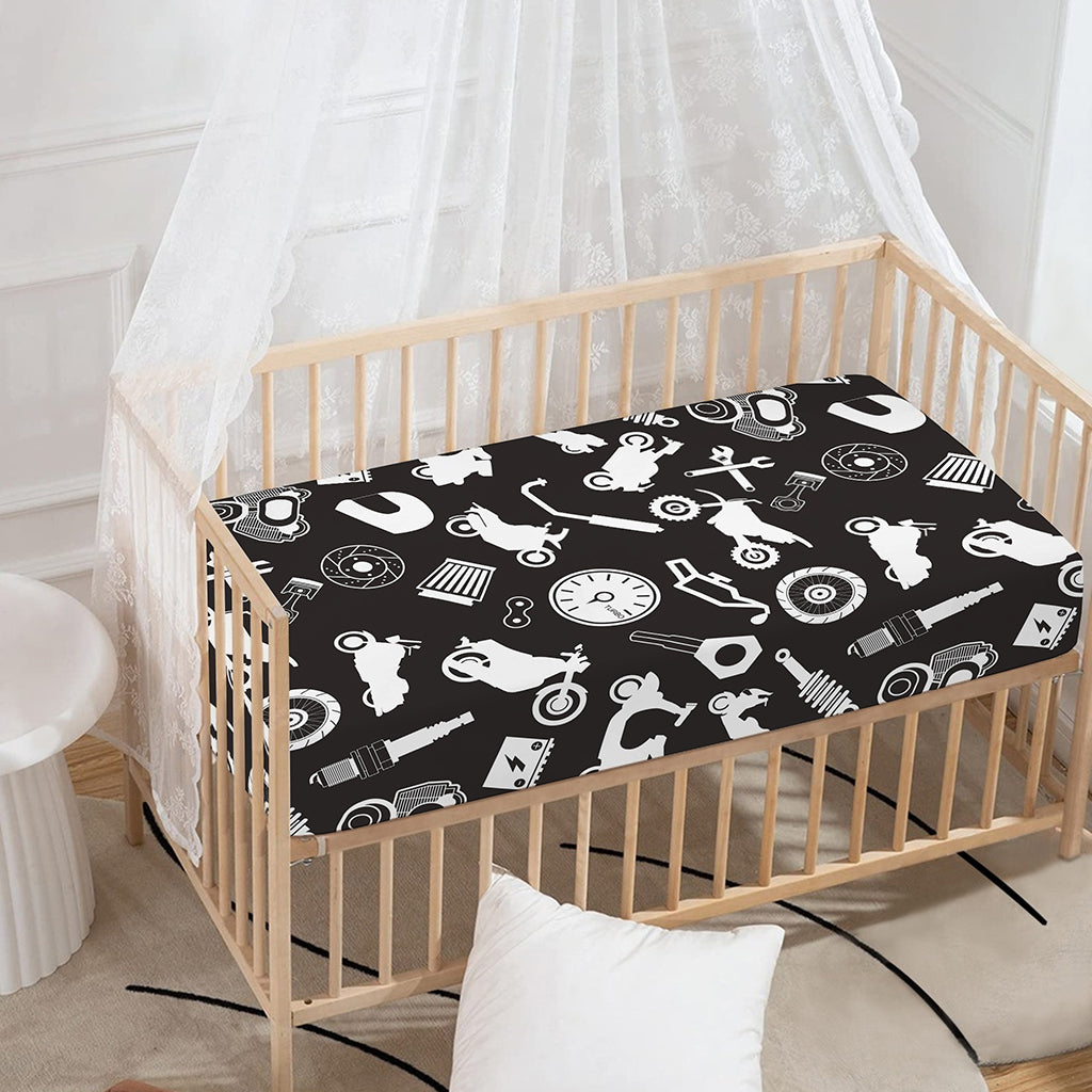 Motorcycle Equipment Pattern Print Baby Crib Sheet