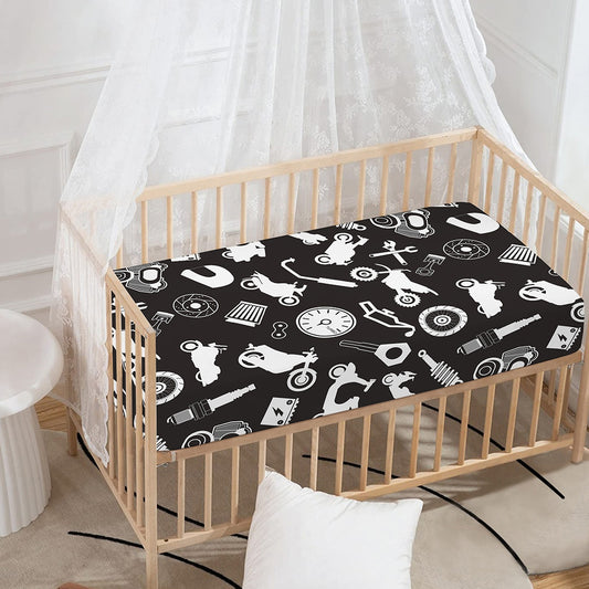 Motorcycle Equipment Pattern Print Baby Crib Sheet