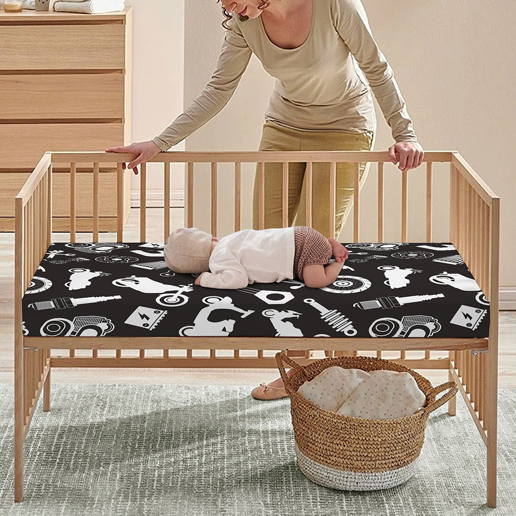 Motorcycle Equipment Pattern Print Baby Crib Sheet