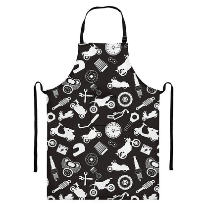 Motorcycle Equipment Pattern Print Bib Apron With Pocket