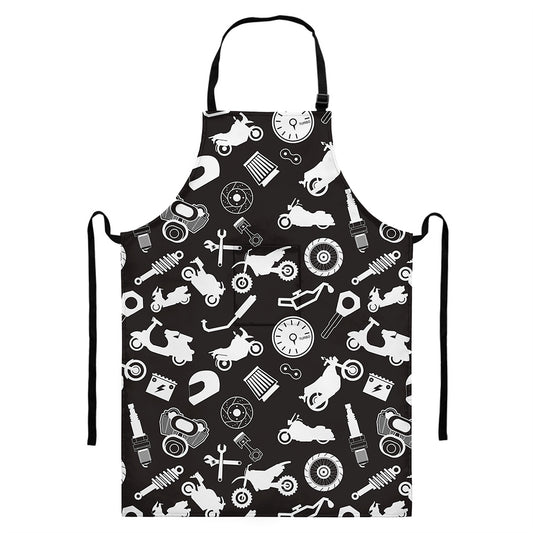 Motorcycle Equipment Pattern Print Bib Apron With Pocket