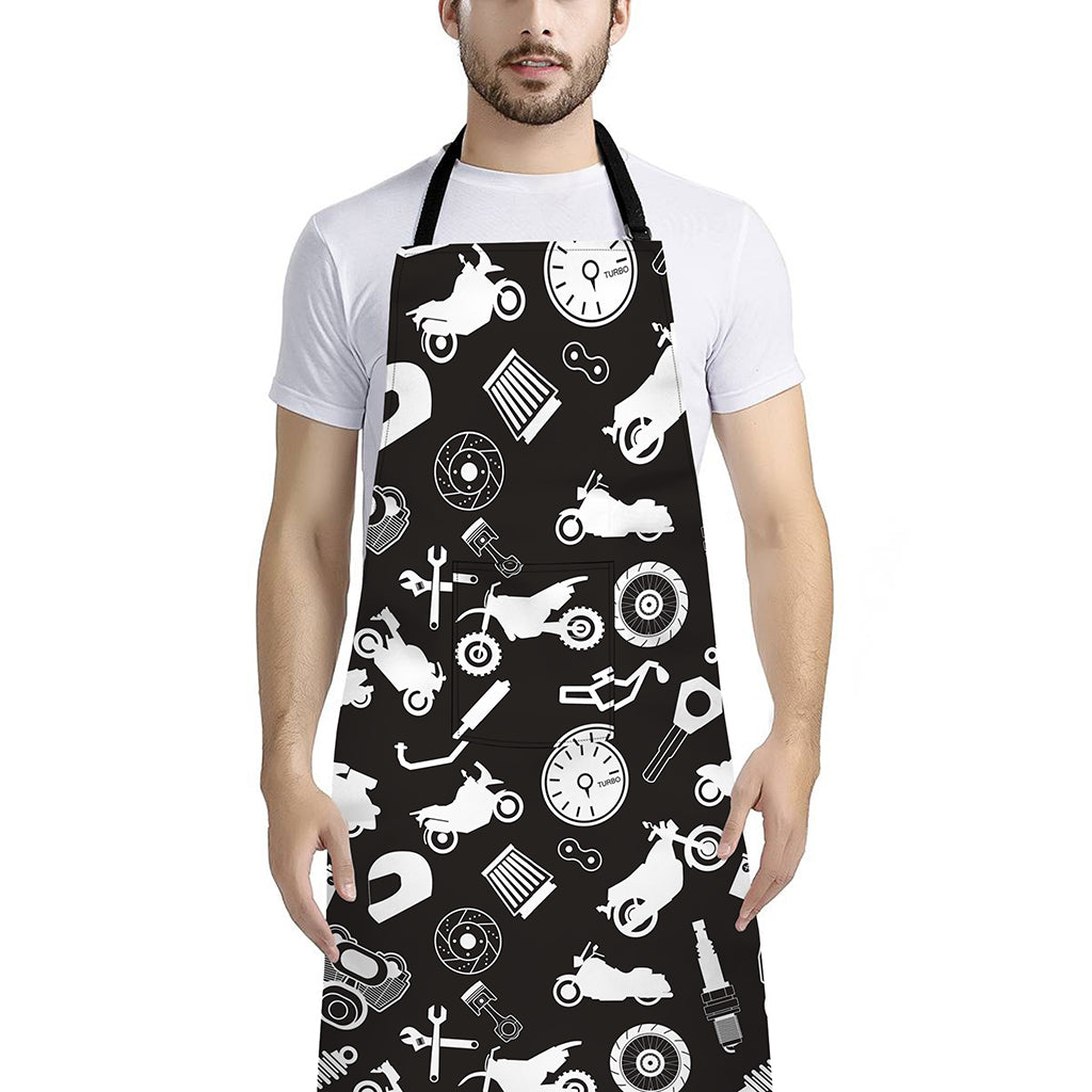 Motorcycle Equipment Pattern Print Bib Apron With Pocket