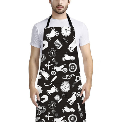 Motorcycle Equipment Pattern Print Bib Apron With Pocket