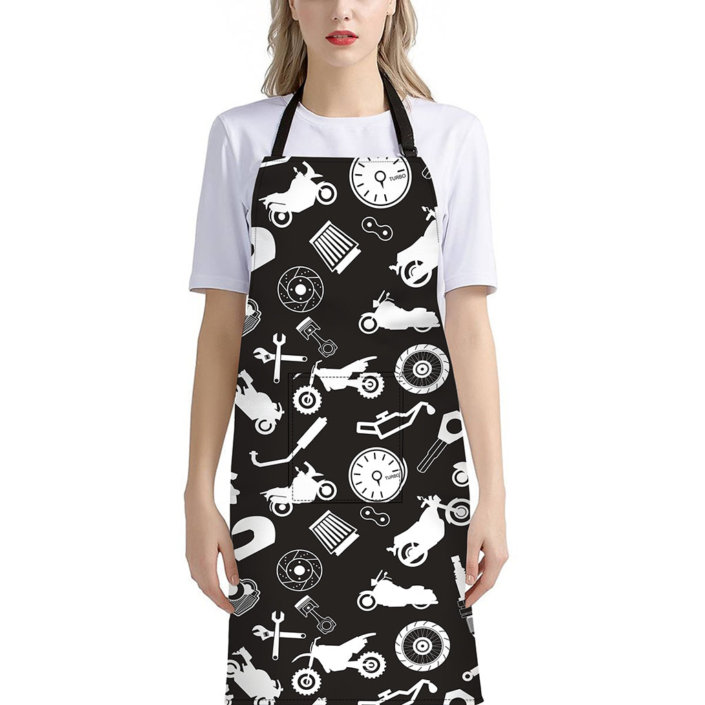 Motorcycle Equipment Pattern Print Bib Apron With Pocket