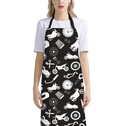 Motorcycle Equipment Pattern Print Bib Apron With Pocket
