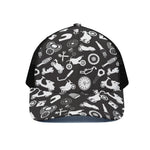Motorcycle Equipment Pattern Print Black Mesh Trucker Cap