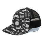 Motorcycle Equipment Pattern Print Black Mesh Trucker Cap