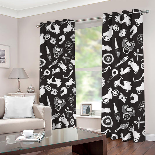 Motorcycle Equipment Pattern Print Blackout Grommet Curtains