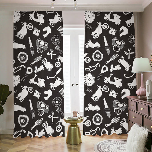 Motorcycle Equipment Pattern Print Blackout Pencil Pleat Curtains