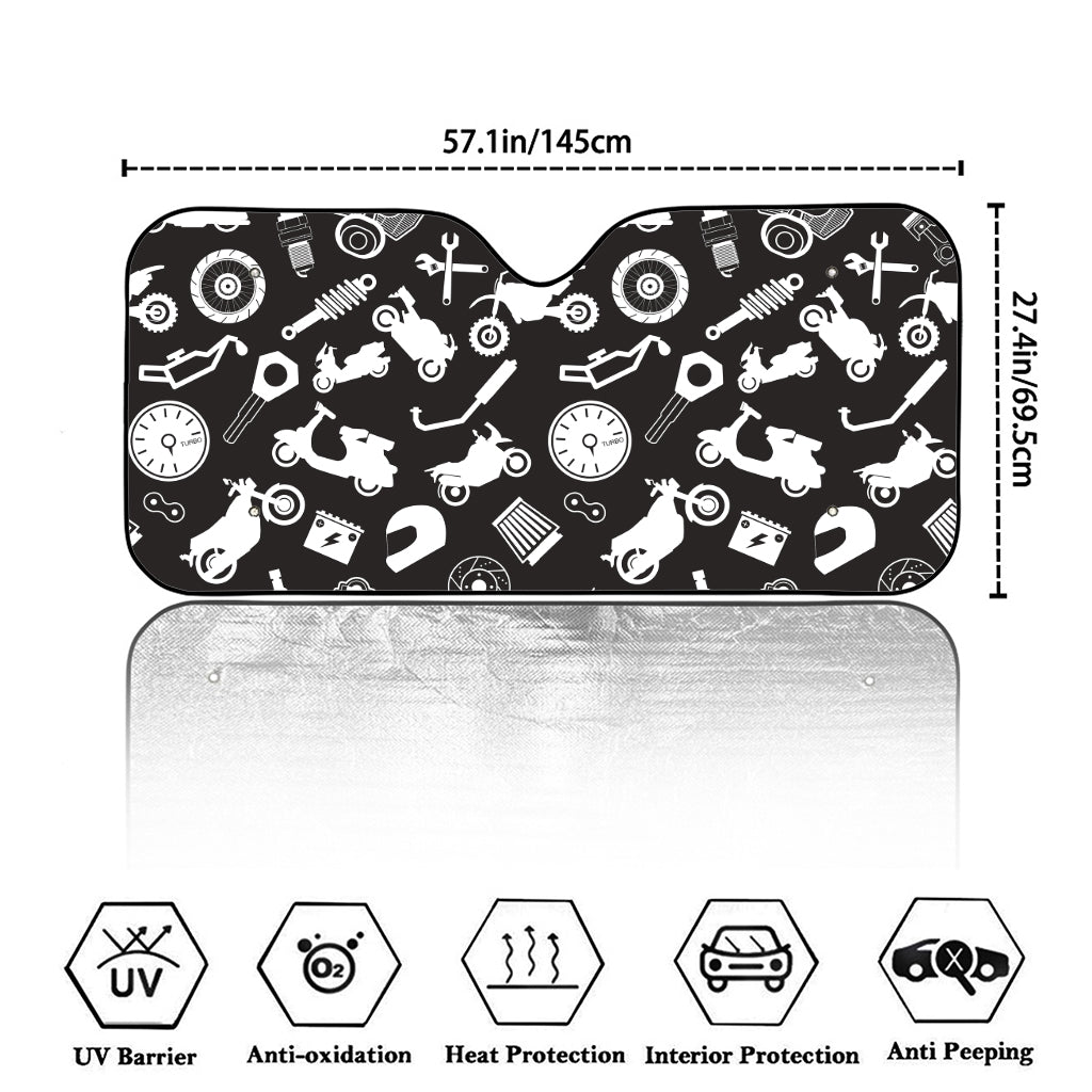 Motorcycle Equipment Pattern Print Car Windshield Sun Shade