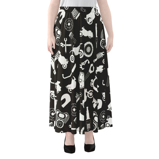 Motorcycle Equipment Pattern Print Chiffon Maxi Skirt