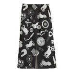 Motorcycle Equipment Pattern Print Cotton Front Slit Maxi Skirt