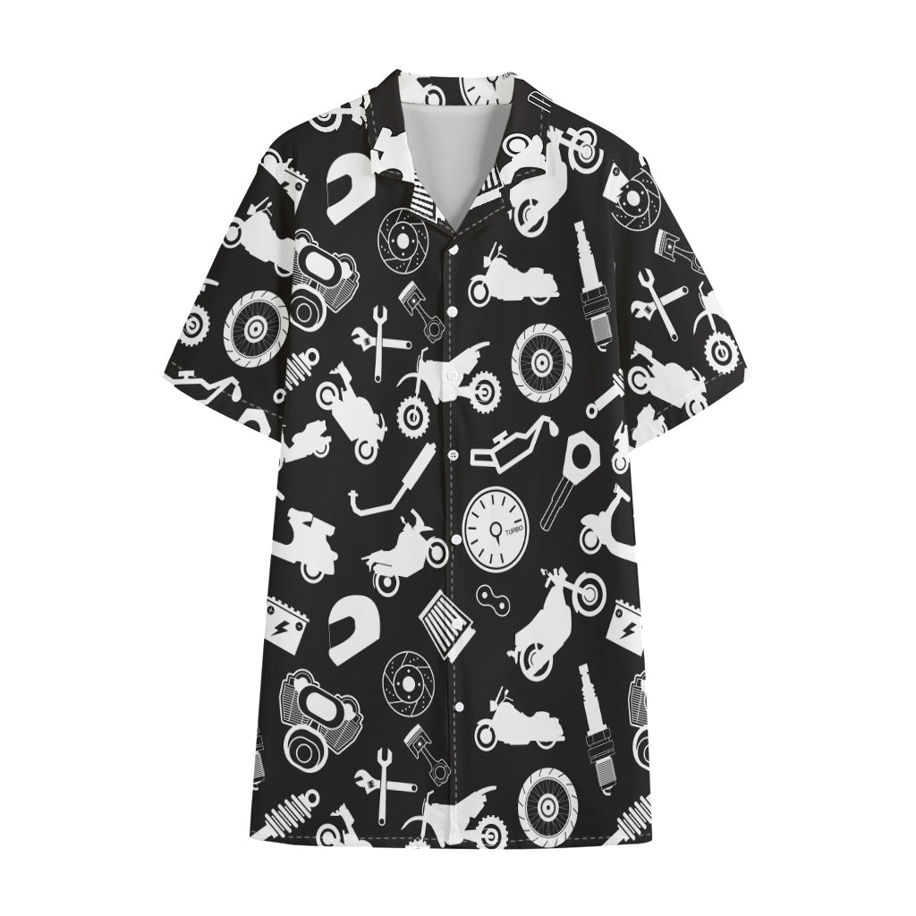 Motorcycle Equipment Pattern Print Cotton Hawaiian Shirt