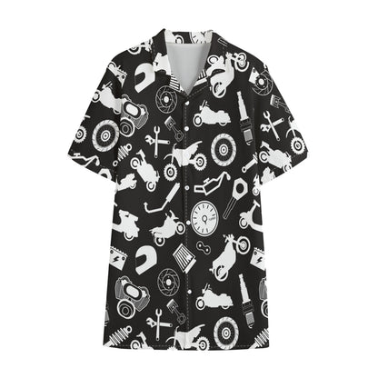 Motorcycle Equipment Pattern Print Cotton Hawaiian Shirt
