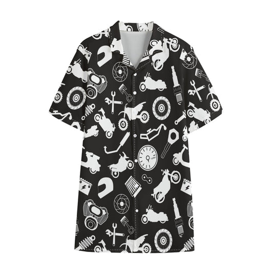 Motorcycle Equipment Pattern Print Cotton Hawaiian Shirt