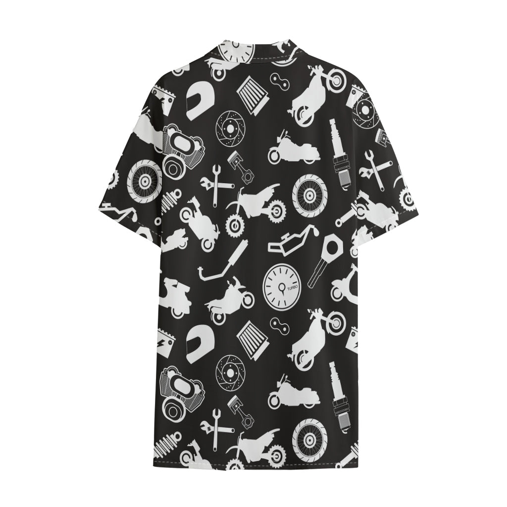 Motorcycle Equipment Pattern Print Cotton Hawaiian Shirt